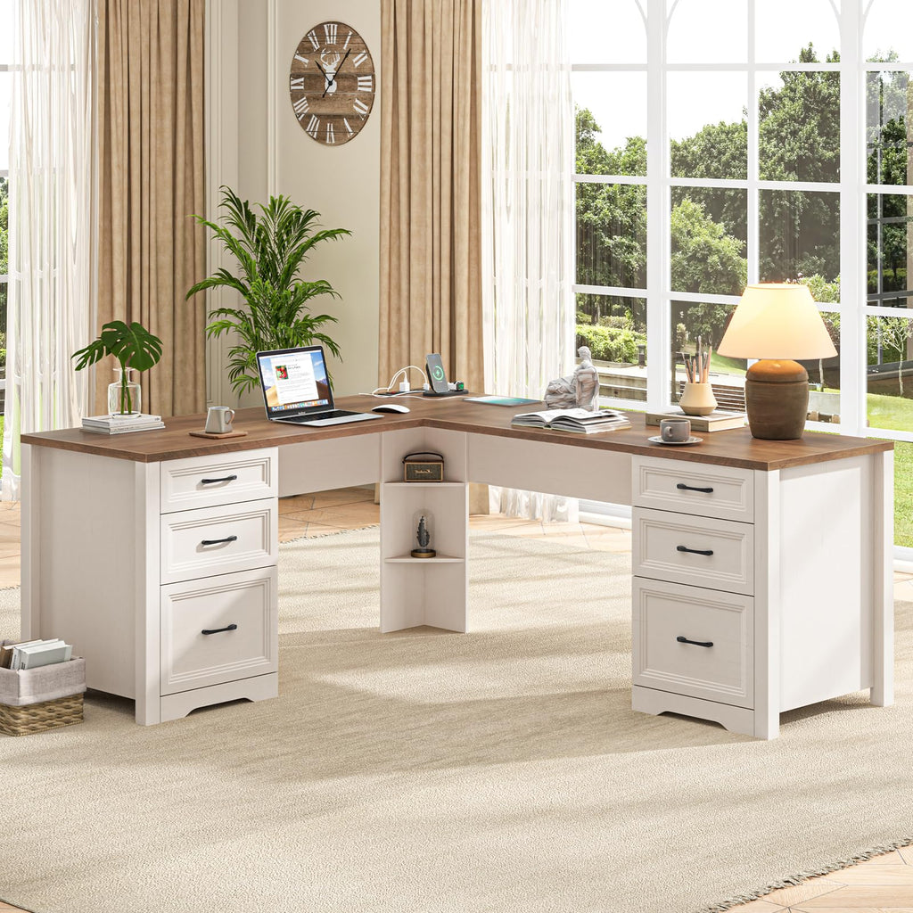 Brown L Shaped Executive Desk with 6 Drawers K37955