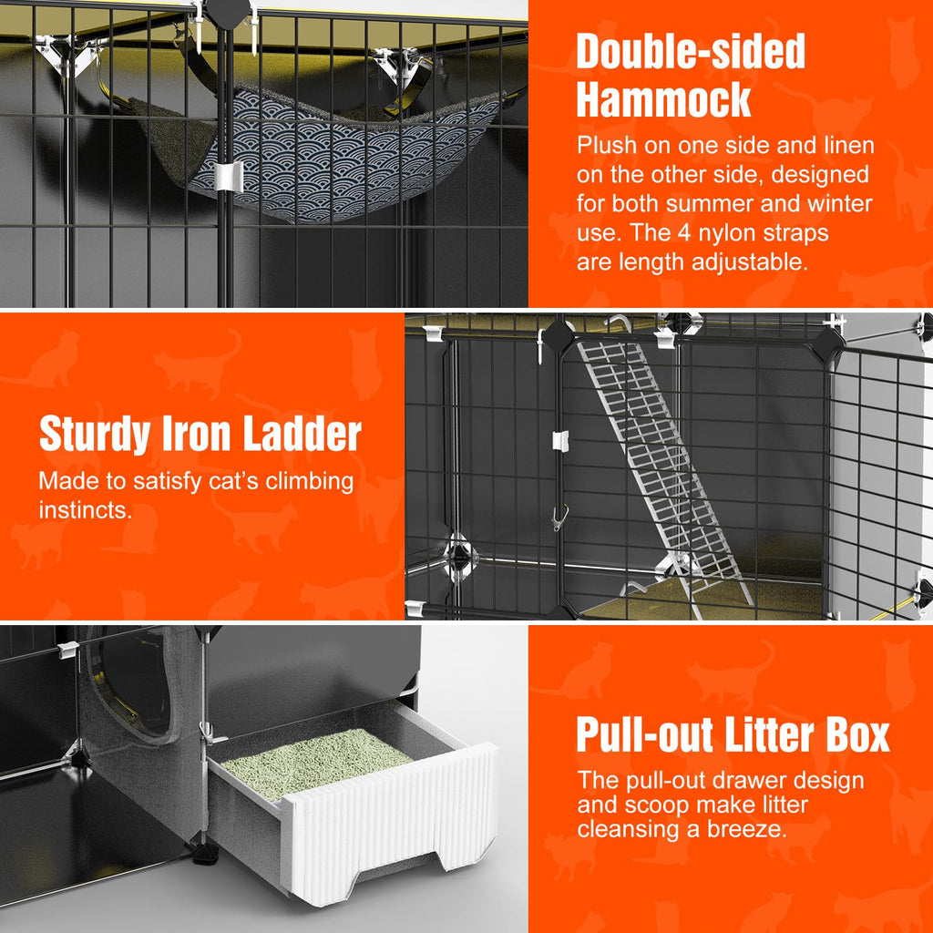 3-Tier Cat Cage with Litter Box, Hammock & Ladders R691068