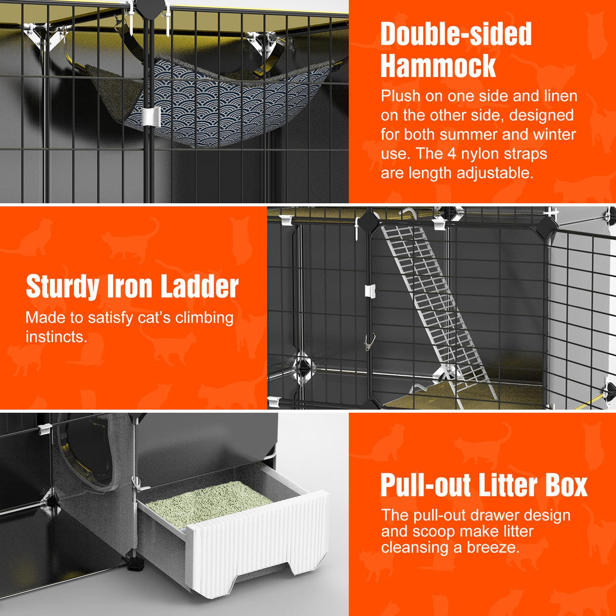 3-Tier Cat Cage with Litter Box, Hammock & Ladders R691068