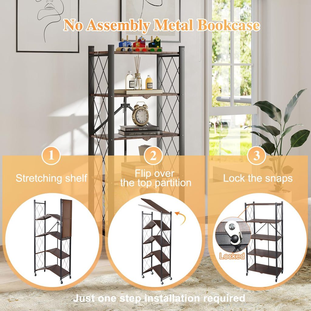 5-Tier Folding Storage Shelf with Woodgrain Finish P3052