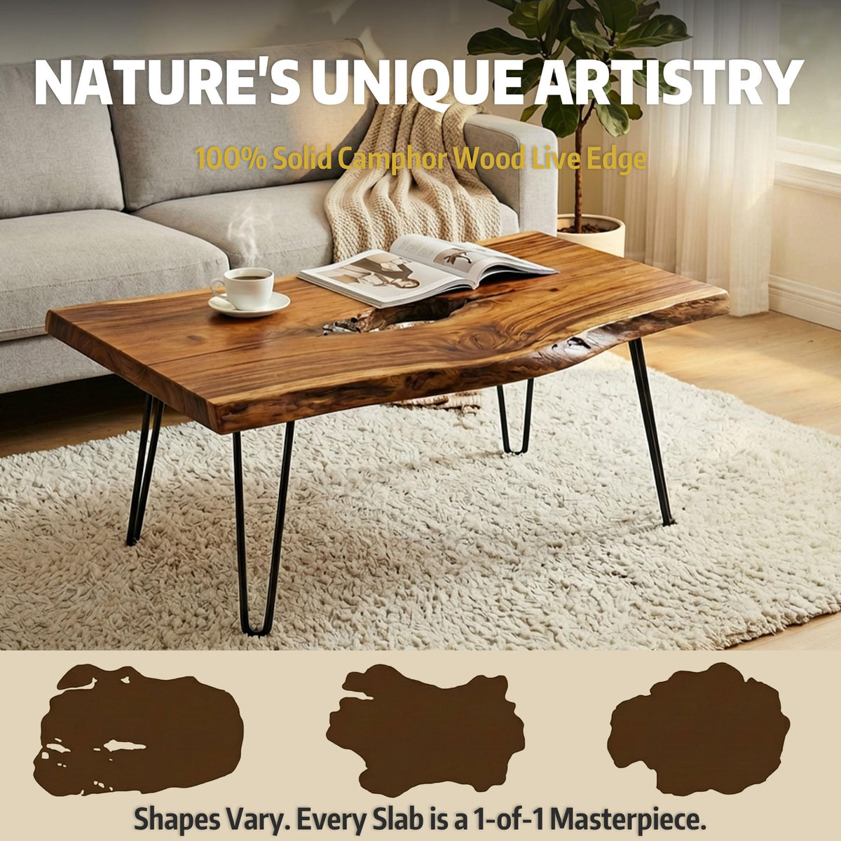 Live Edge Natural Wood Coffee Table V4444