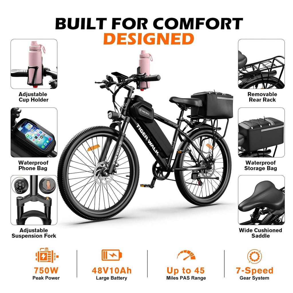 26" Electric Mountain Bike 48V 10Ah 7-Speed E418