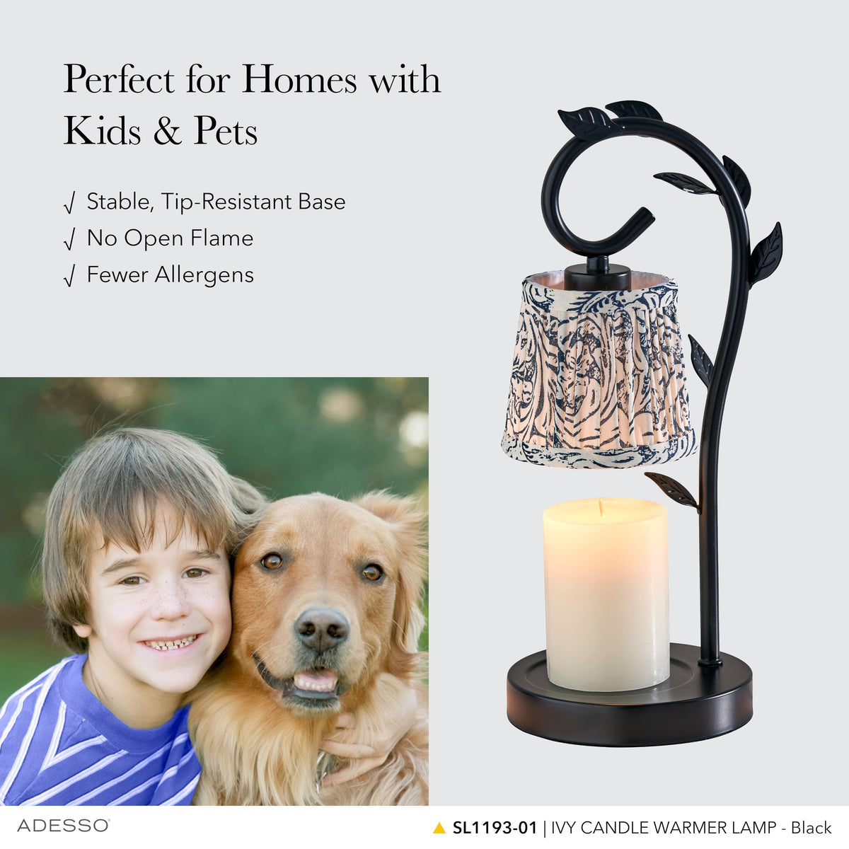 Black & White Printed Shade Dimmable Candle Warmer Lamp S586485