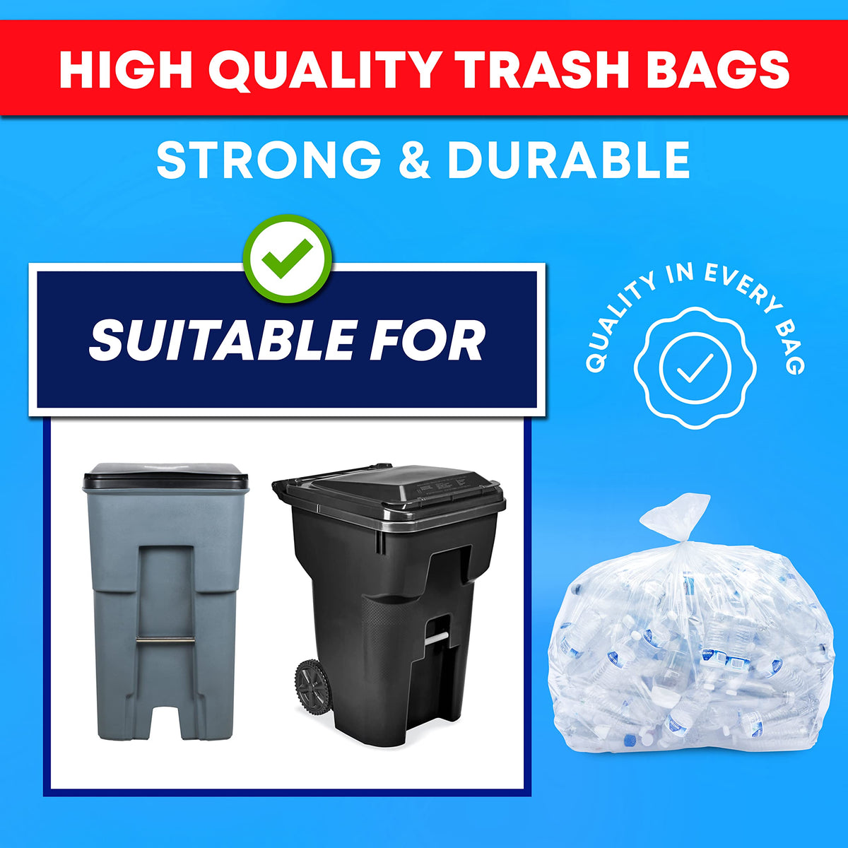 64-65 Gallon Clear Trash Bags, 120 Count Heavy Duty Garbage Bags Z289593