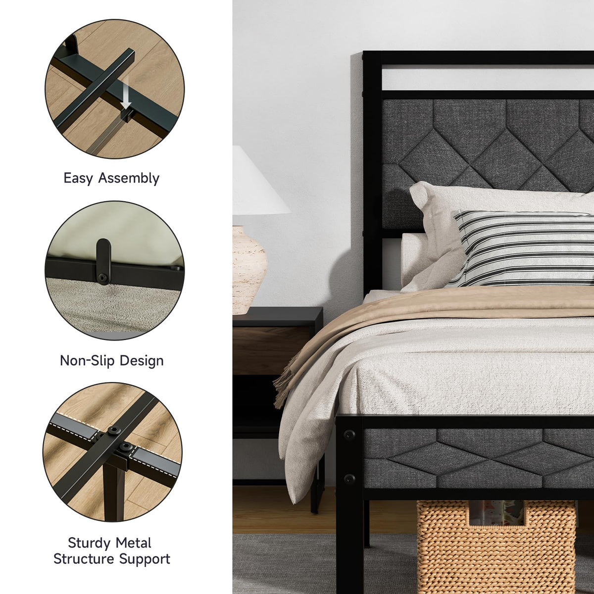 Full Size Upholstered Bed Frame Grey X648104