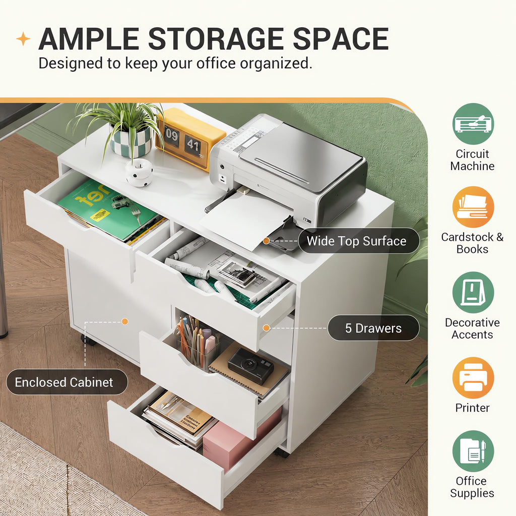 White 5 Drawer Wood Office Cabinet M51886