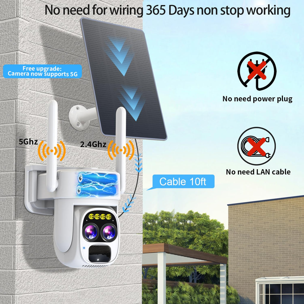Wireless Solar Security Camera 360 PTZ Dual Lens 10x Zoom 2K Q993191