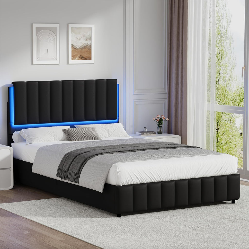 Black Faux Leather Full Size Bed Frame with Headboard R661