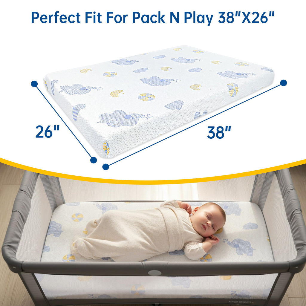 Pack and Play Mattress, 38"x26" Dual Sided Memory Foam X4681