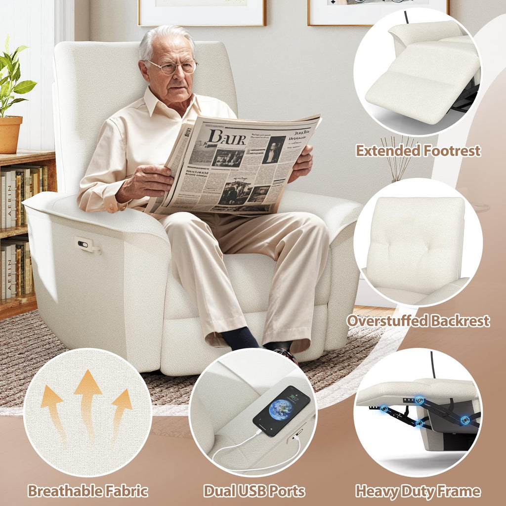 Power Swivel Rocker Recliner Chair with Phone Holder and USB Ports O9427
