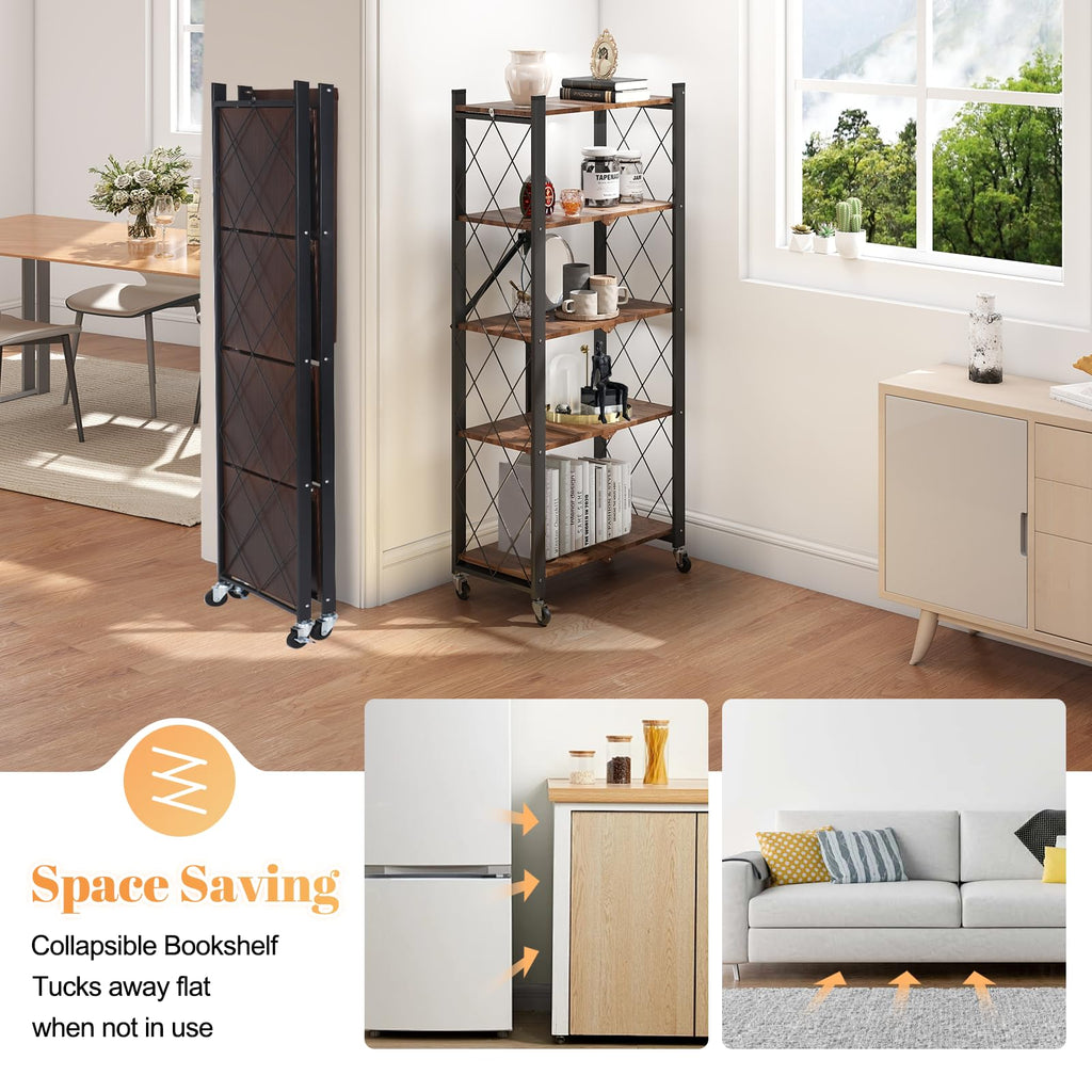 5-Tier Folding Storage Shelf with Woodgrain Finish P3052