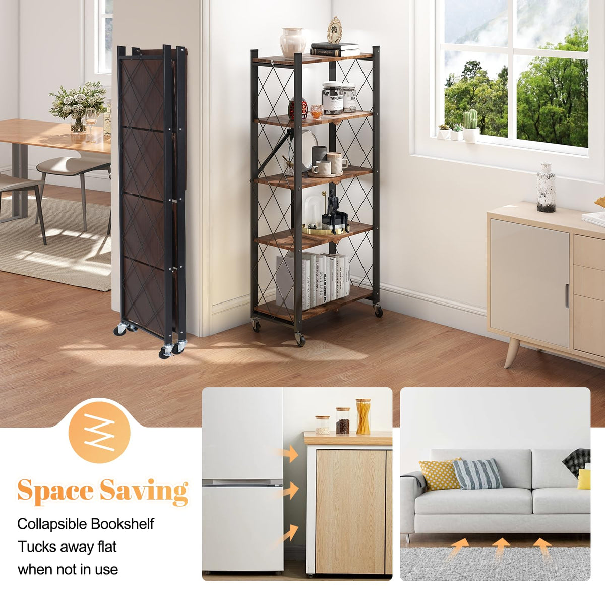 5-Tier Folding Storage Shelf with Woodgrain Finish P3052