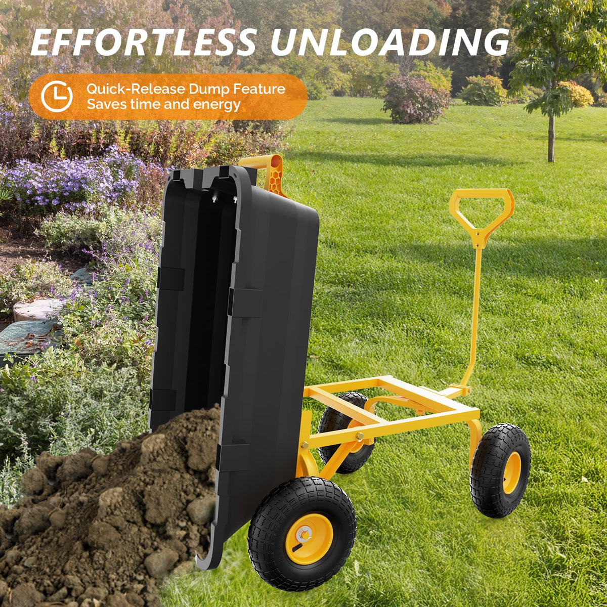 Heavy Duty Dump Cart Wagon, 770LBS Poly Wheelbarrow, 10in All-Terrain Pneumatic Tires H4604