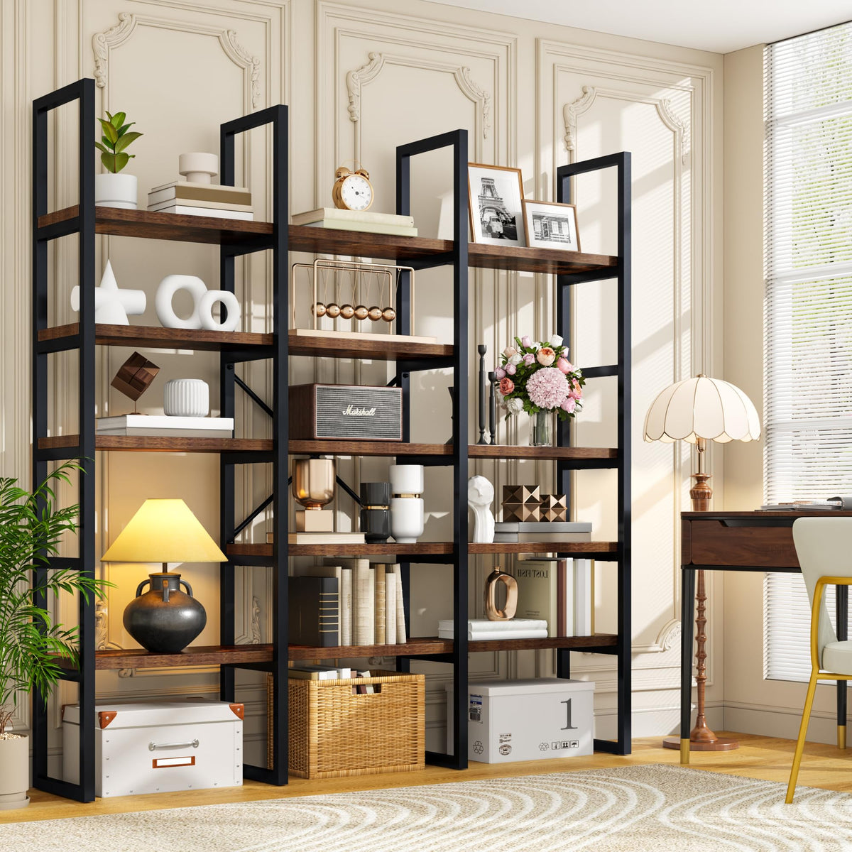 71 Inches Tall 5 Tiers Brown Bookshelf J34906