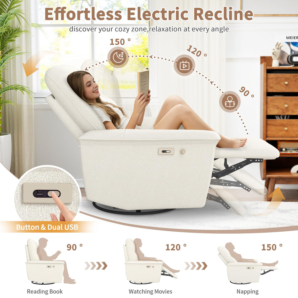 Power Swivel Rocker Recliner Chair with Phone Holder and USB Ports O9427