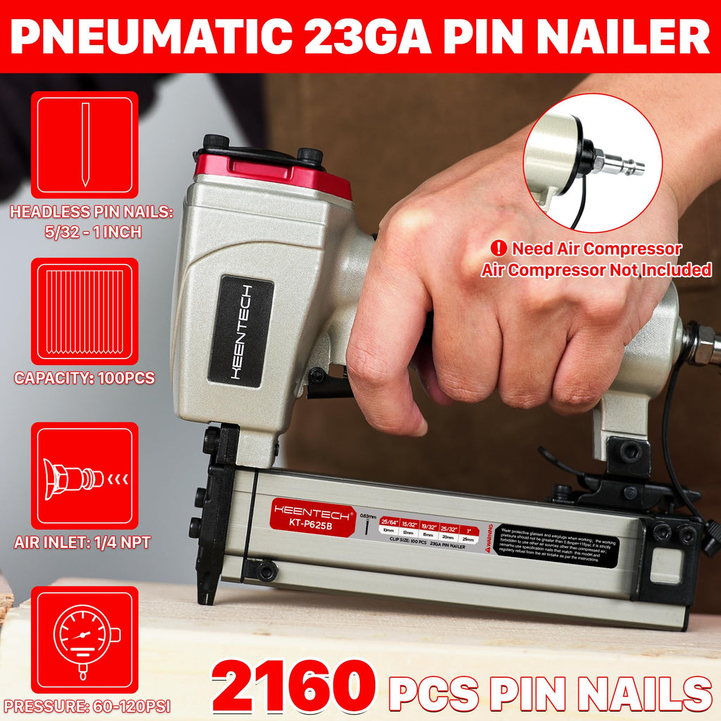 Pneumatic Pin Nailer 23 Gauge with 2160pcs Pin Nails I398397