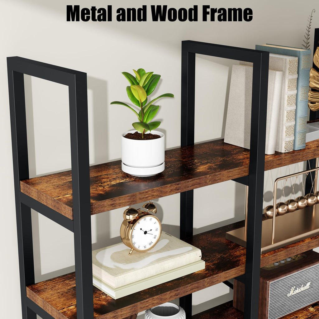 71 Inches Tall 5 Tiers Brown Bookshelf J34906