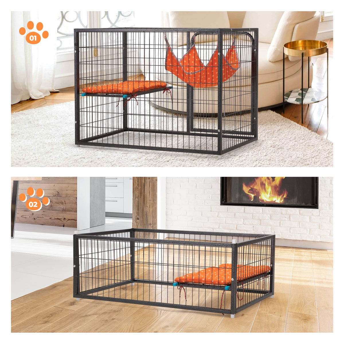 4-Tier Cat Cage with Hammock and Wheels, Black N762