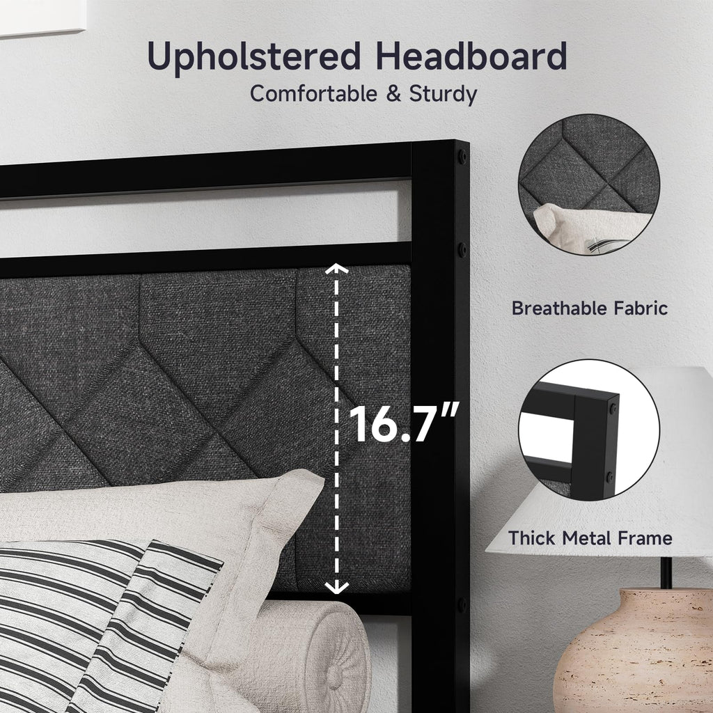 Full Size Upholstered Bed Frame Grey X648104