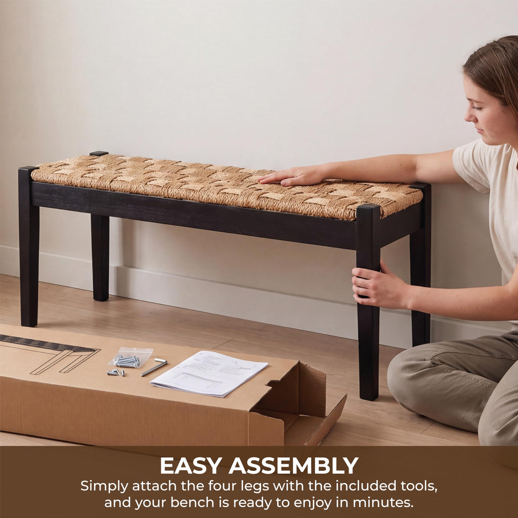 46-Inch Acacia Wood Entryway Bench with Woven Seagrass Seat H15323