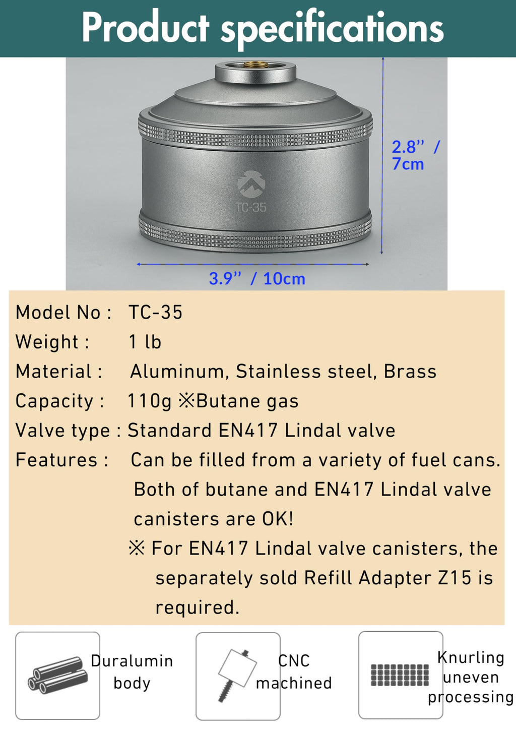 Empty Refillable Gas Canister 110g W2292