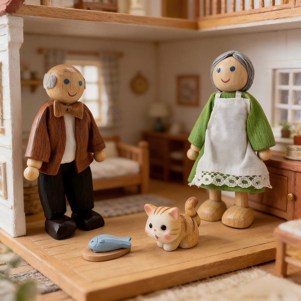 12 Pieces Wooden Dollhouse Family Set with Dog Cat Figures Z5857