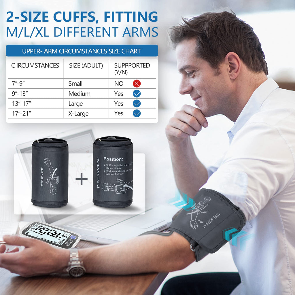 Upper Arm Blood Pressure Machine with 2 Size Cuffs and Backlit LCD K95099