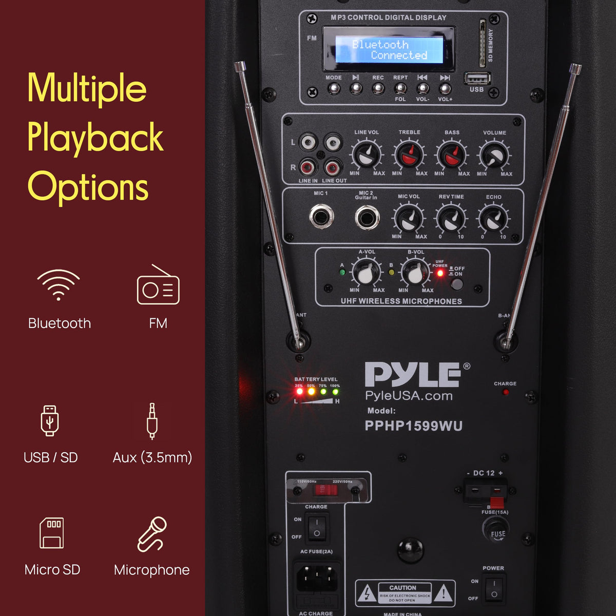 15-Inch Portable PA Speaker System with 2 UHF Microphones J41727