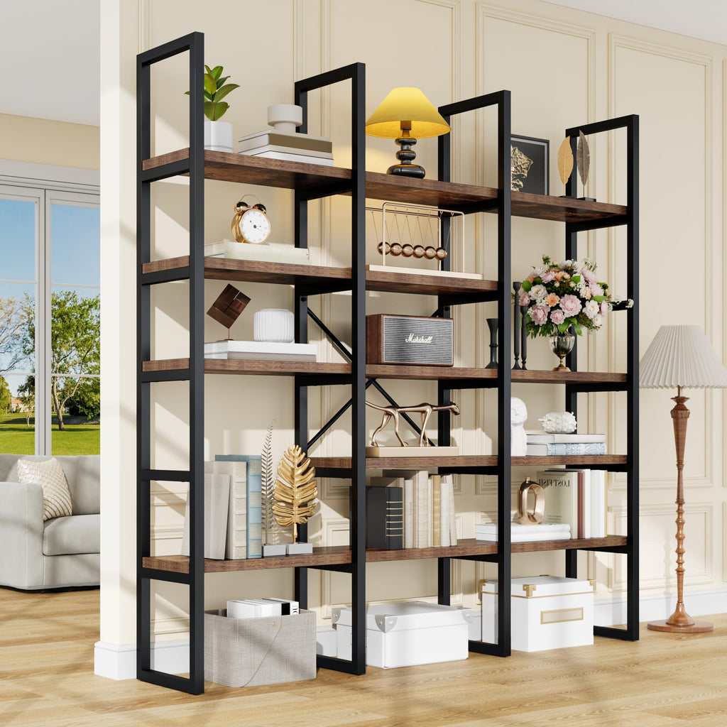 71 Inches Tall 5 Tiers Brown Bookshelf J34906