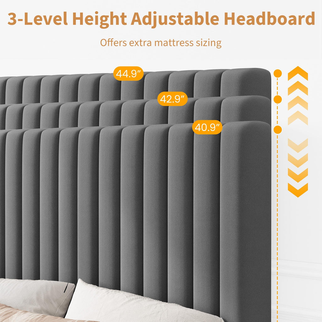 Velvet Upholstered Platform Bed with Adjustable Headboard O826606
