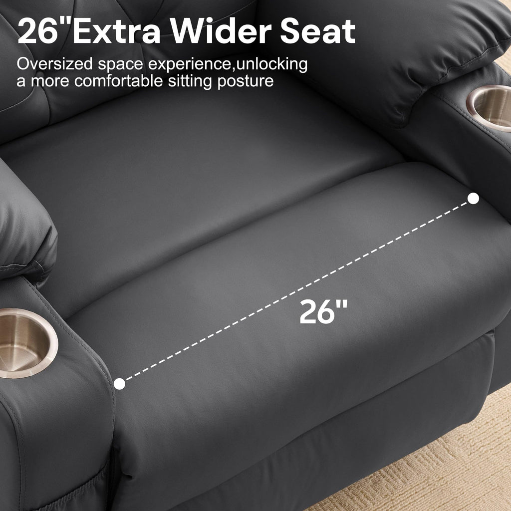 Oversized Swivel Rocker Recliner with Heat and Massage, Faux Leather, Grey W86566