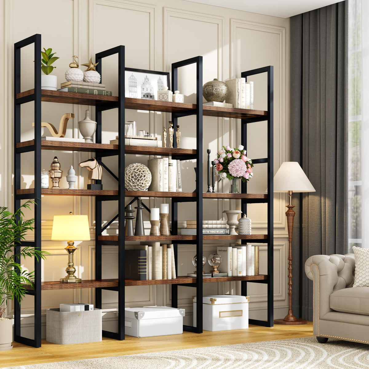71 Inches Tall 5 Tiers Brown Bookshelf J34906