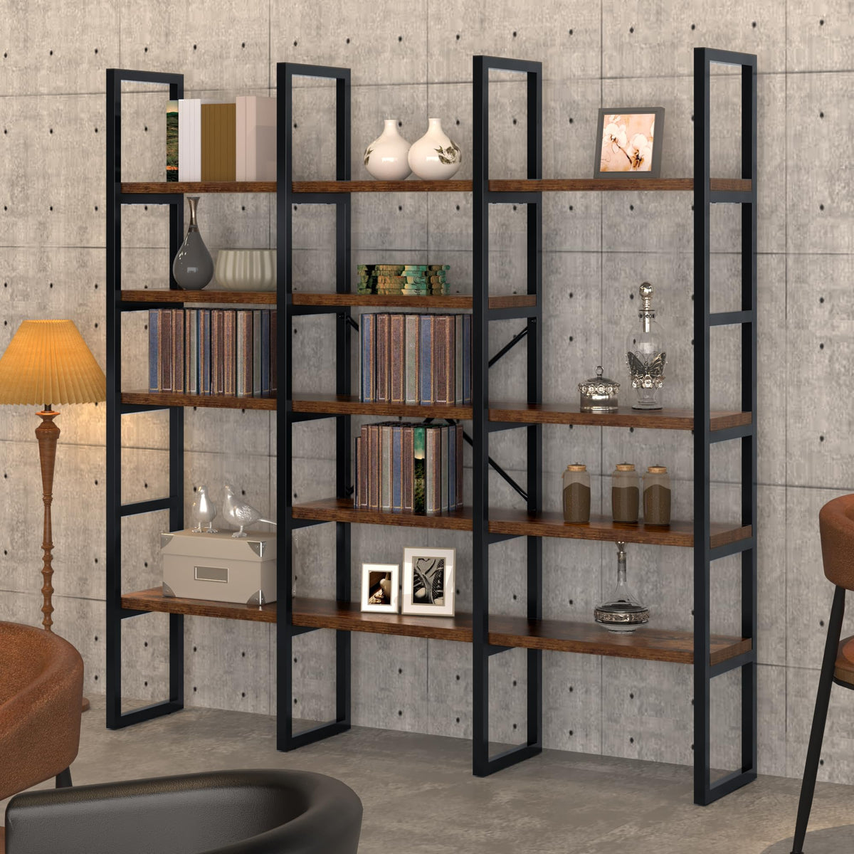 5 Tier Rustic Brown Bookshelf D8090