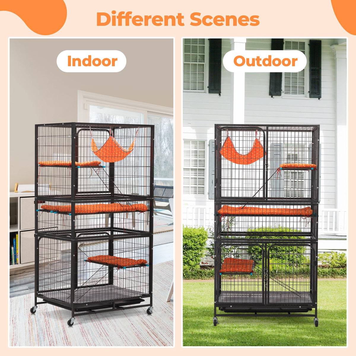 4-Tier Cat Cage with Hammock and Wheels, Black N762