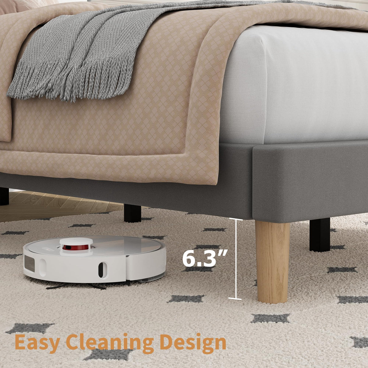 Velvet Upholstered Platform Bed with Adjustable Headboard O826606