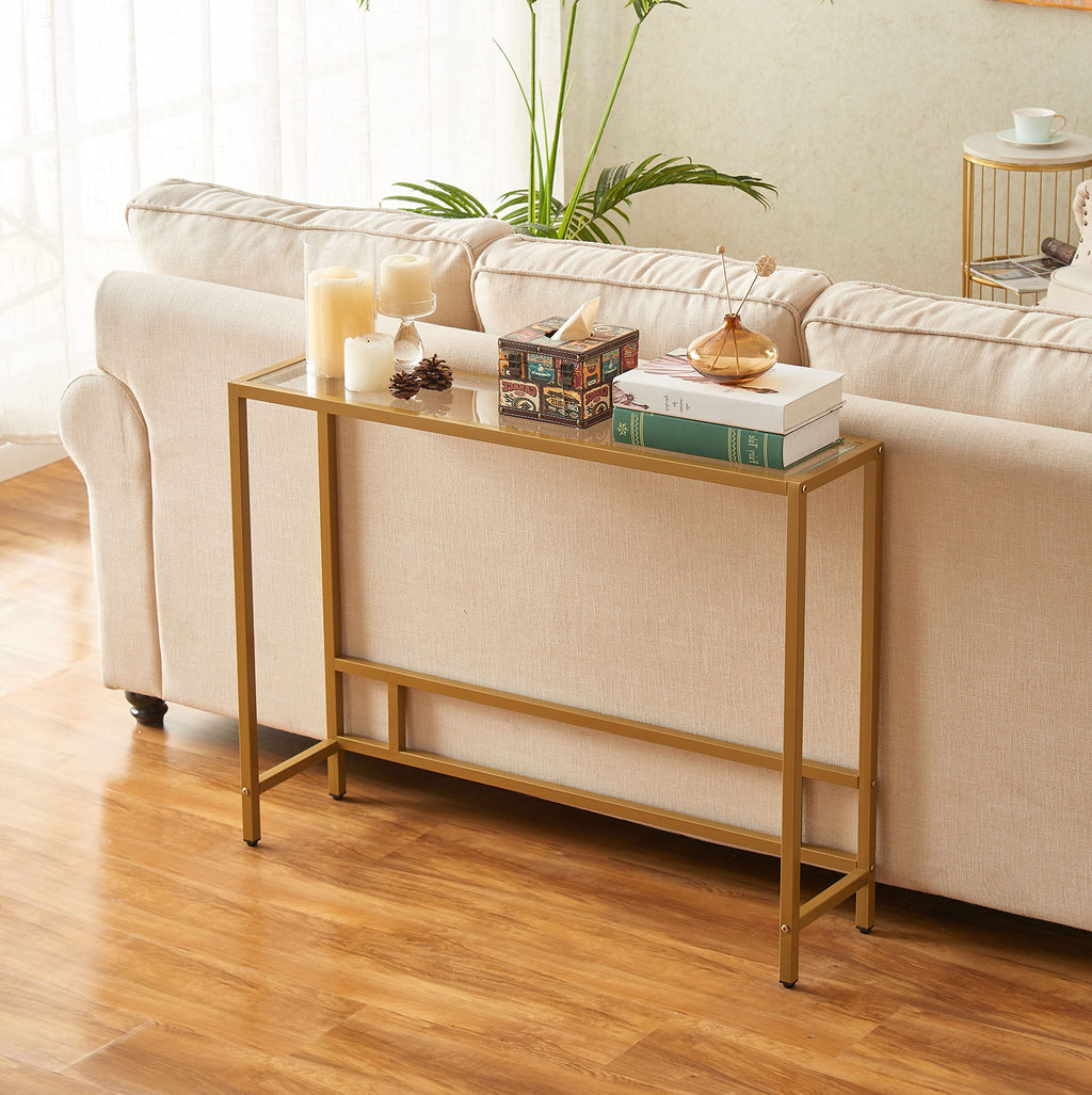 Small Modern Console Table Tempered Glass Metal Frame R2190