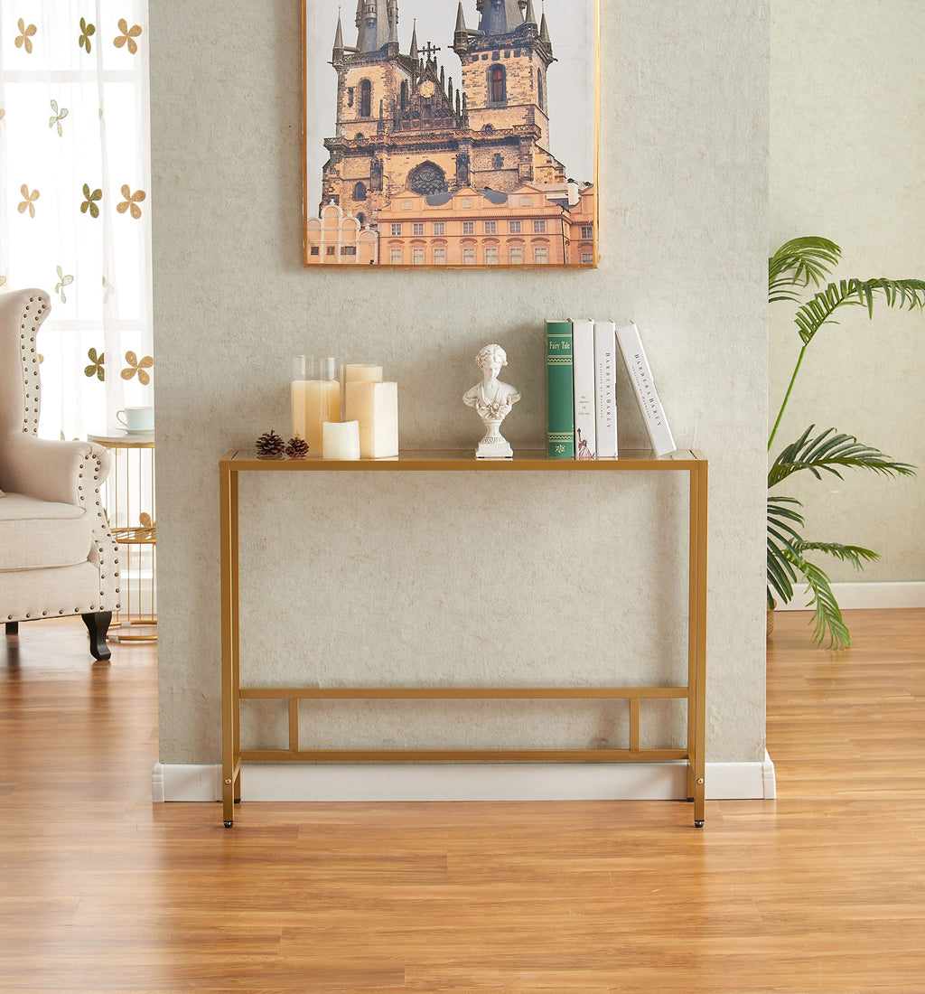 Small Modern Console Table Tempered Glass Metal Frame R2190