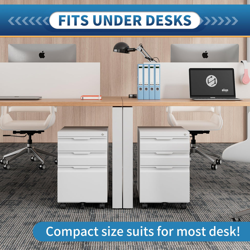 3 Drawer White Metal Mobile File Cabinet E227