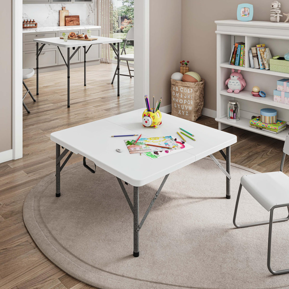 White Square Folding Table with Carry Handle P45689