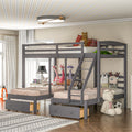 Full Over 2 Twin Wood Triple Bunk Bed with 3 Drawers and Guardrails Q78554