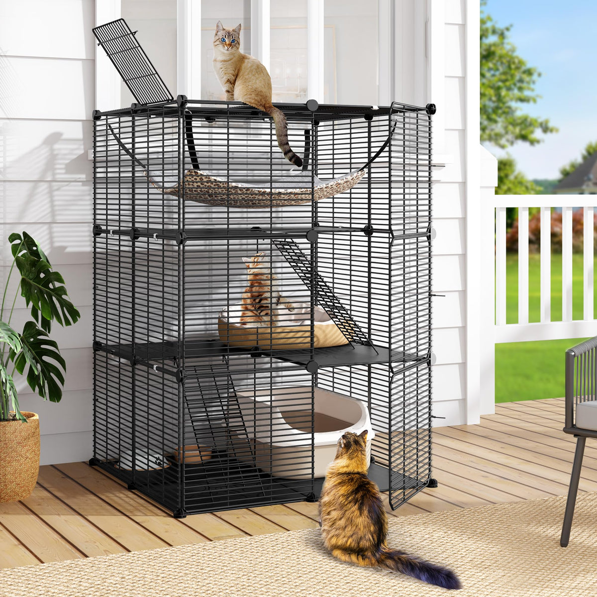 3-Tier Metal Cat Cage Indoor Enclosure Z63733