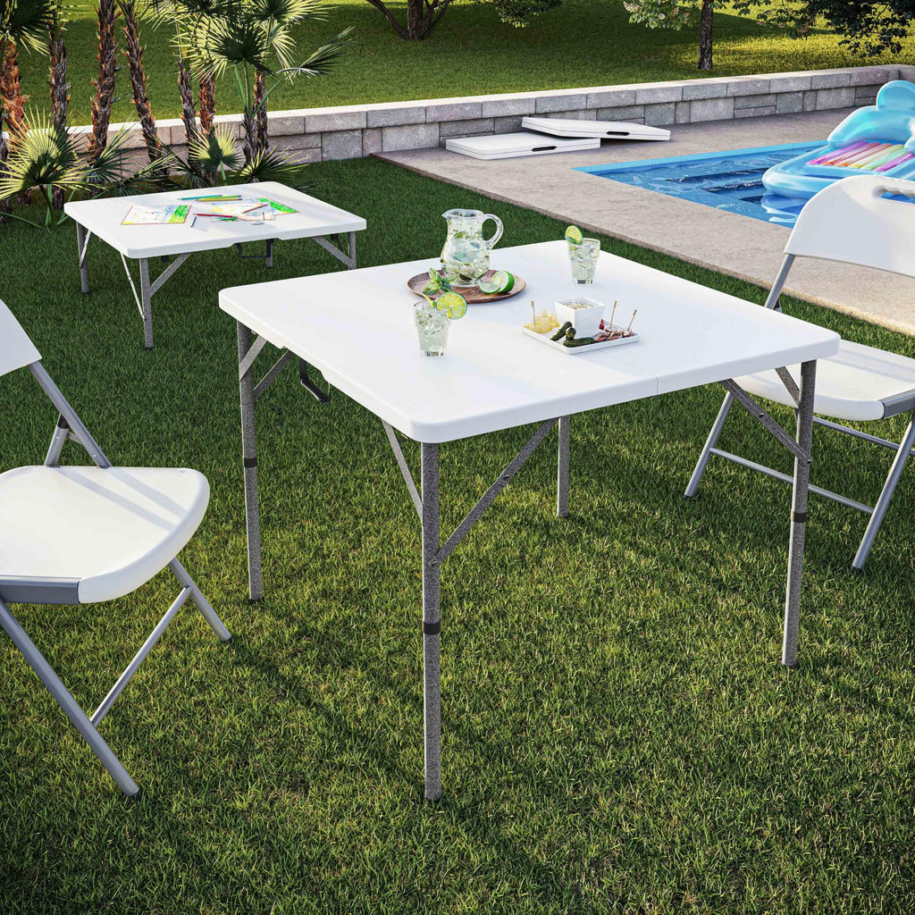 White Square Folding Table with Carry Handle P45689