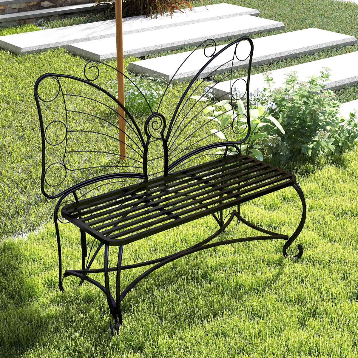 Cast Iron Garden Bench for 2 Persons Black I6295