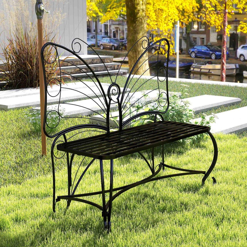Cast Iron Garden Bench for 2 Persons Black I6295